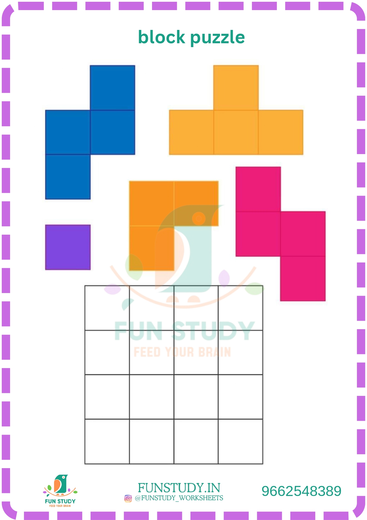 Free block puzzle worksheet for preschoolers